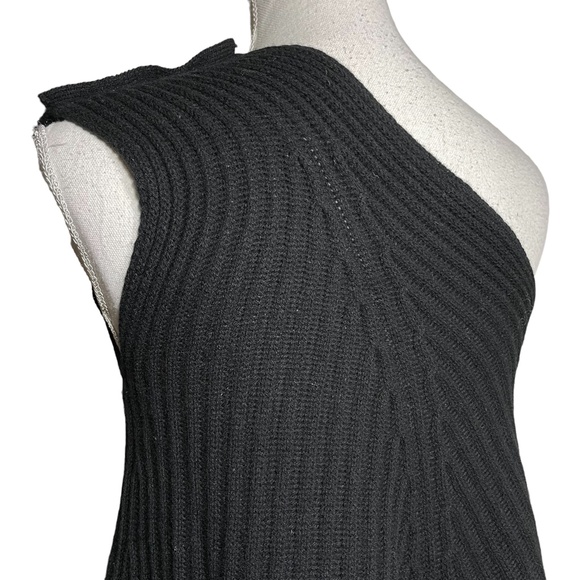 100% Merino Wool Sweater Dress M Sweaterdress One Shoulder A-Line Button RIbbed - Picture 6 of 12